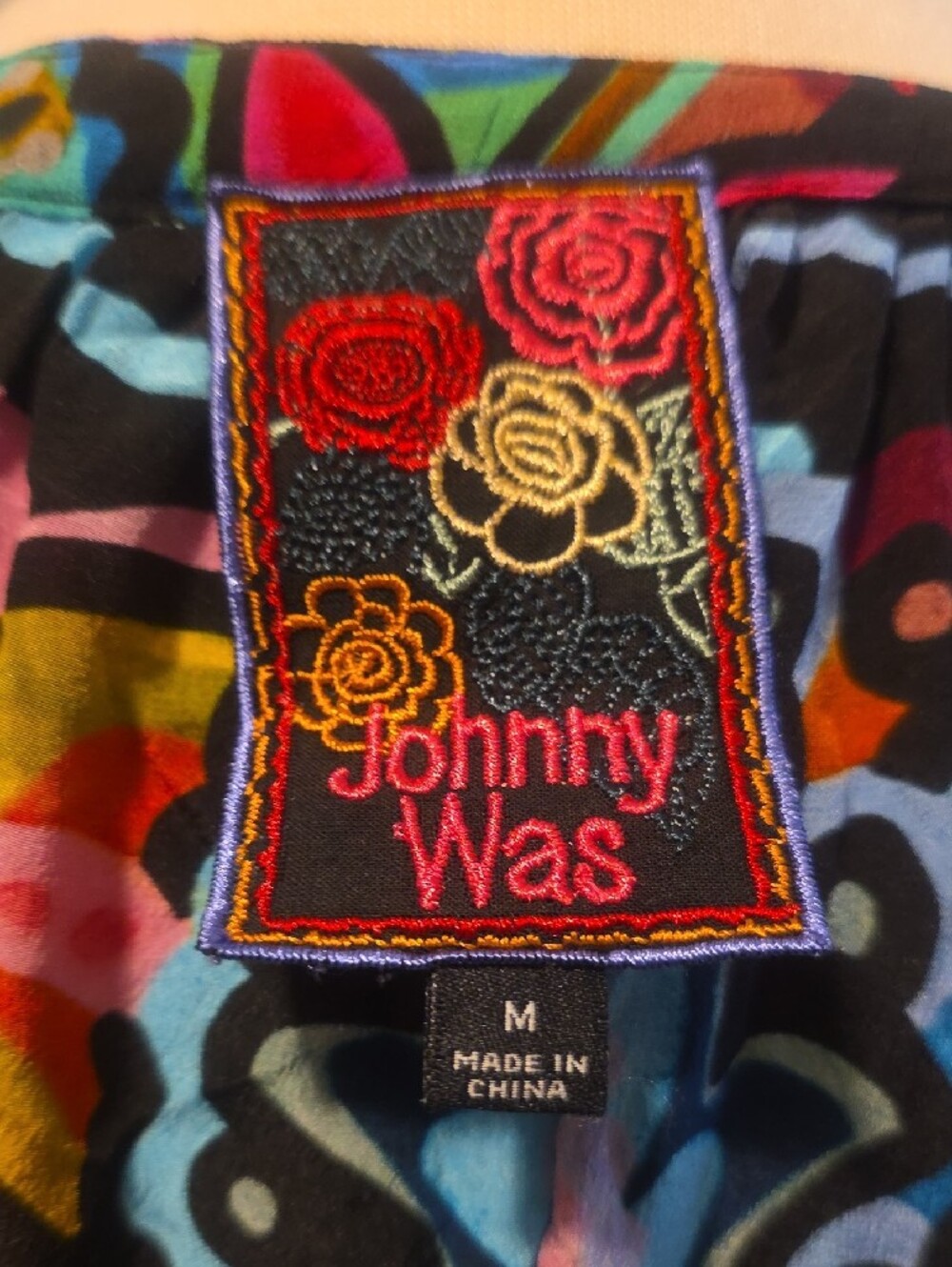 Johnny Was Multicolor Paisley Tie-Neck Tunic - Black Base Size M - Picture 7 of 8